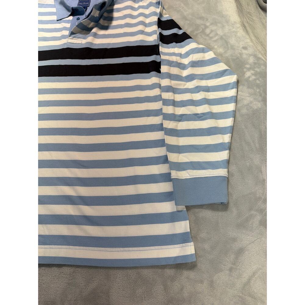 Faconnable France Mens Long Sleeve Striped Rugby Polo Shirt Blue White Cotton - Picture 4 of 11
